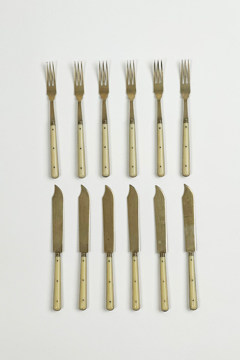 Set of 6 Chinese Brass and Bakelite Fish Forks and Knives