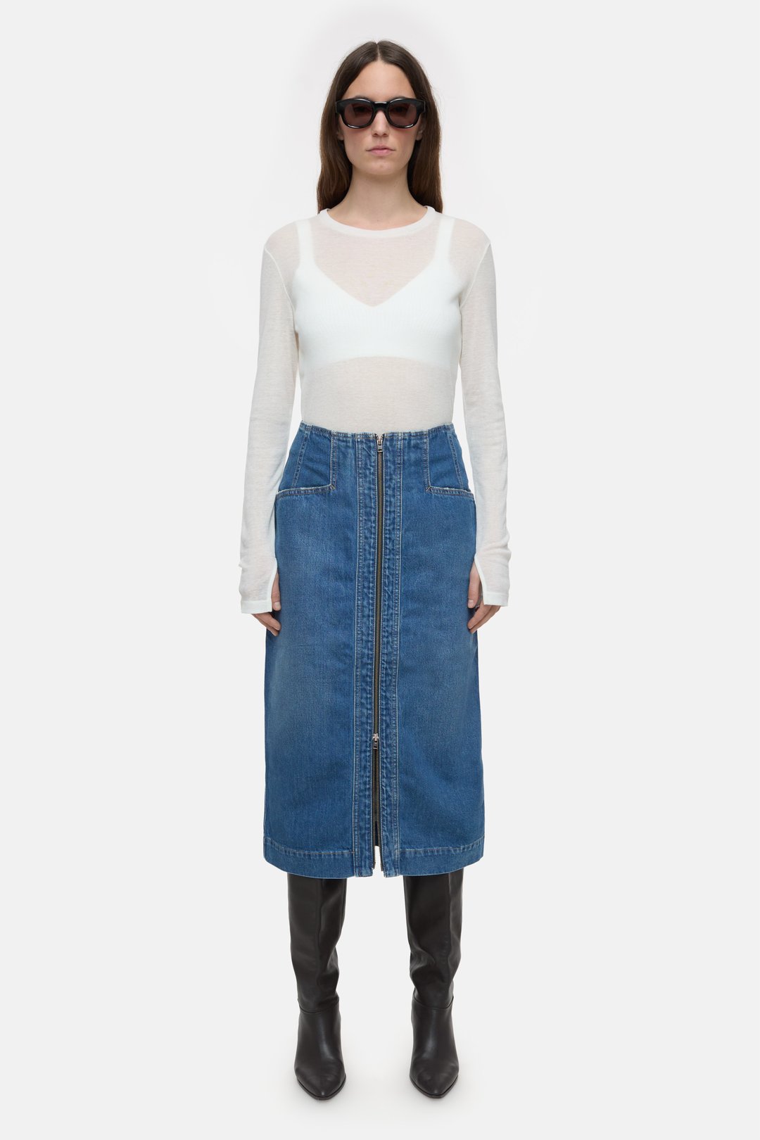 Closed Denim Skirt With Zip In Mid Blue