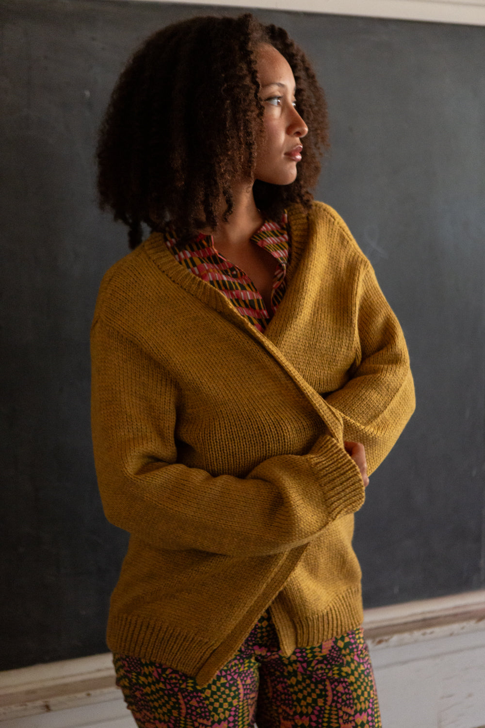 Hiroko Wool Open Cardigan In Mustard