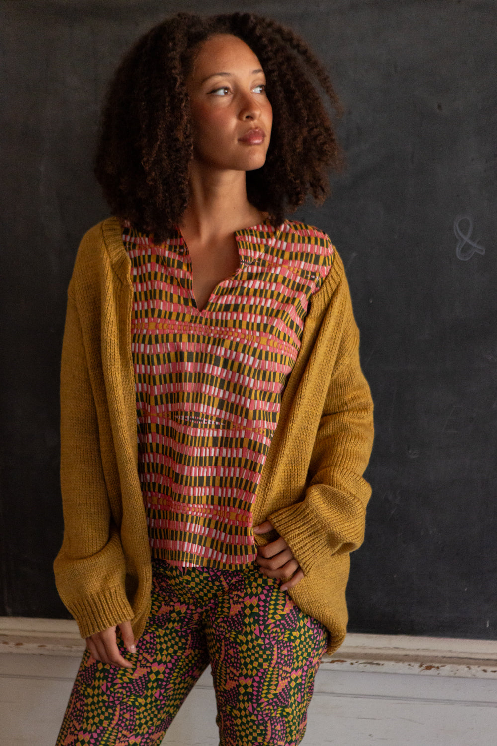 Hiroko Wool Open Cardigan In Mustard