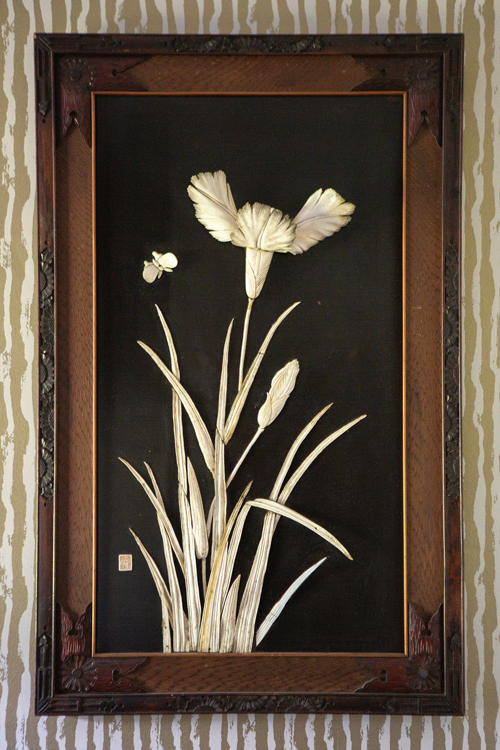 Japanese Bone Inlaid Lacquered Iris Panel