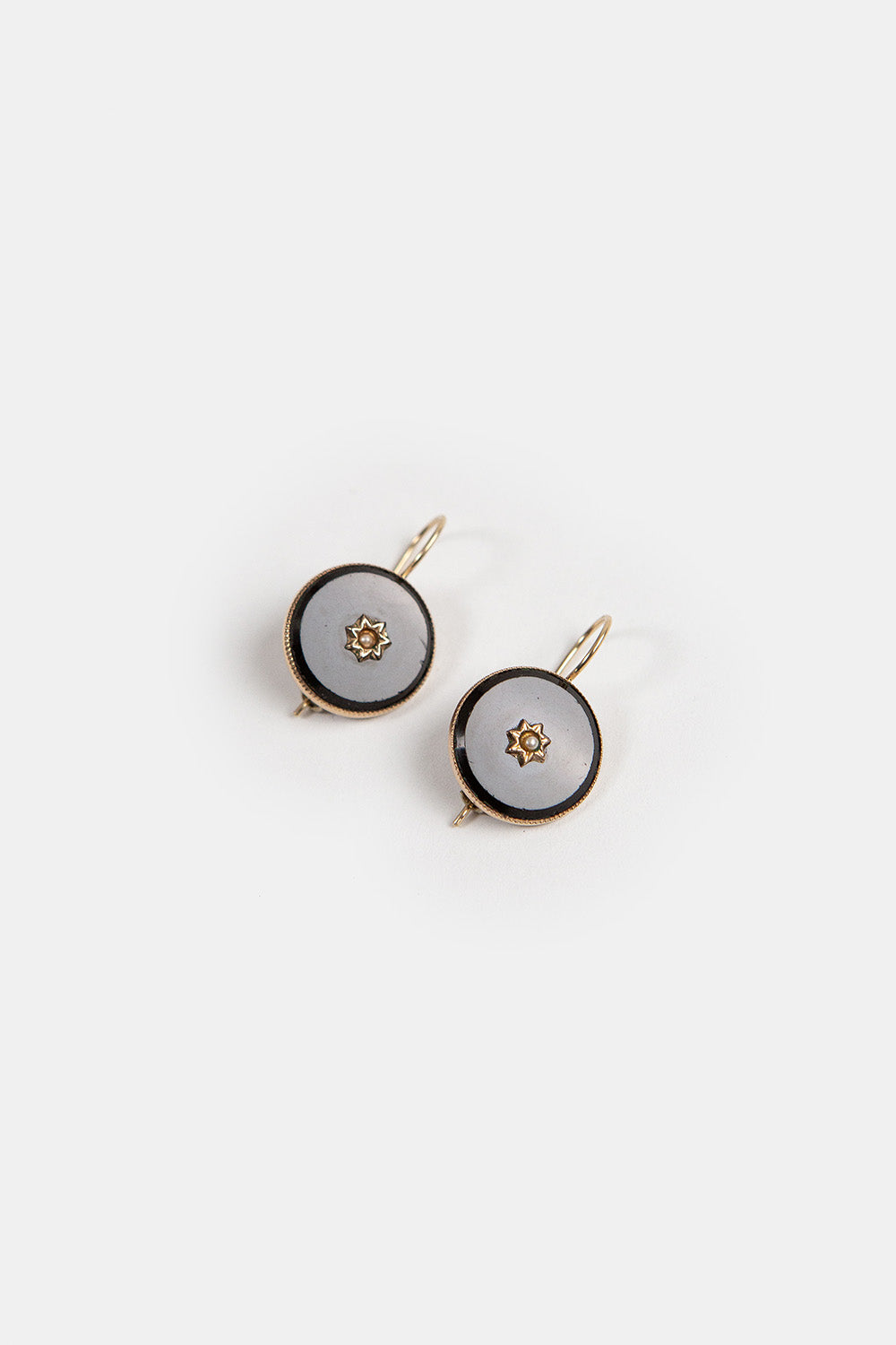 Victorian Onyx and Seed Pearl Earrings