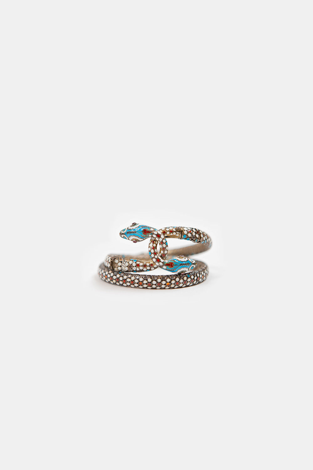 Antique Silver, Enamel and Ruby Snake Cuff