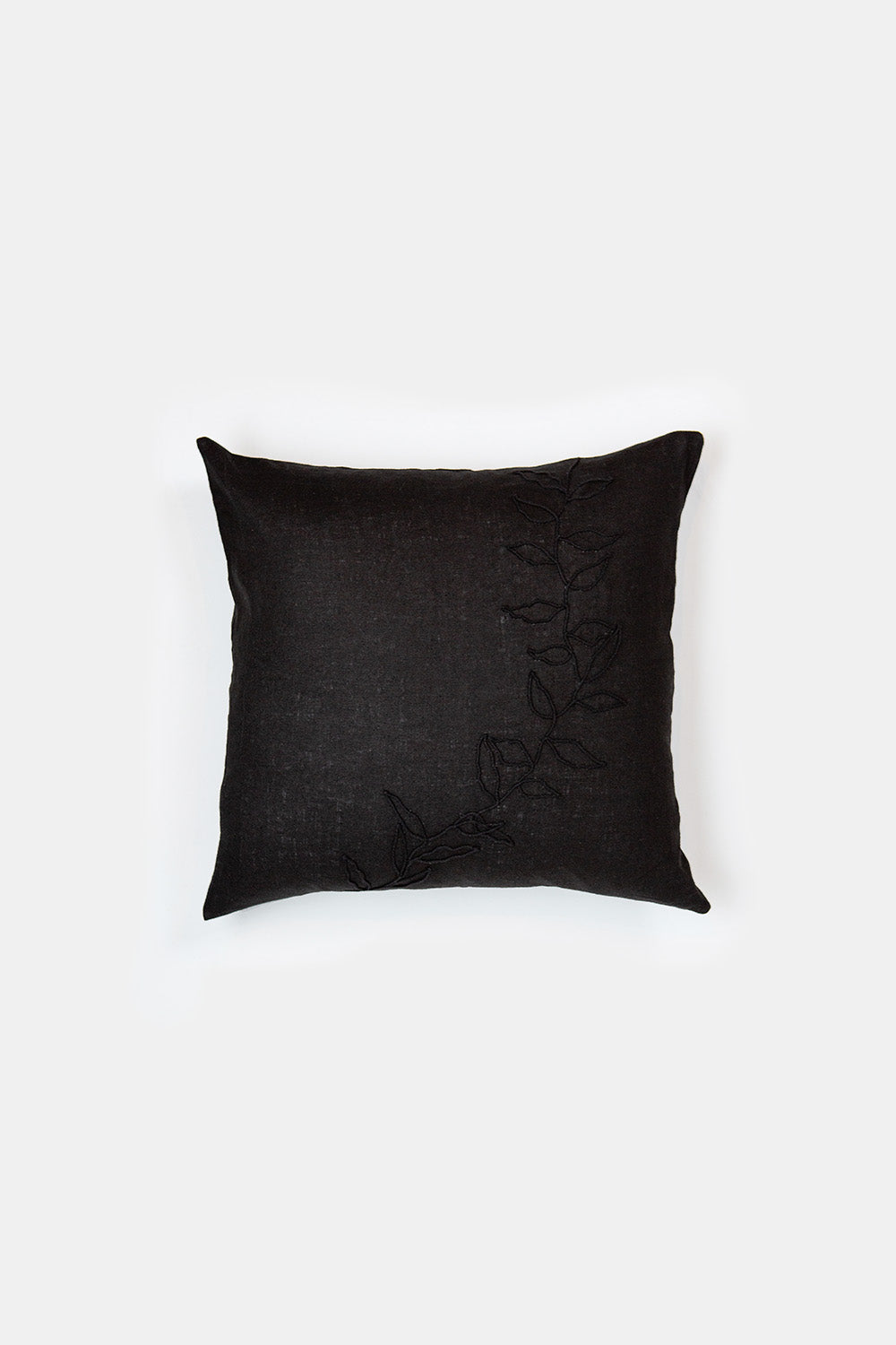 Linen Embroidered Throw Pillow In Black Vine