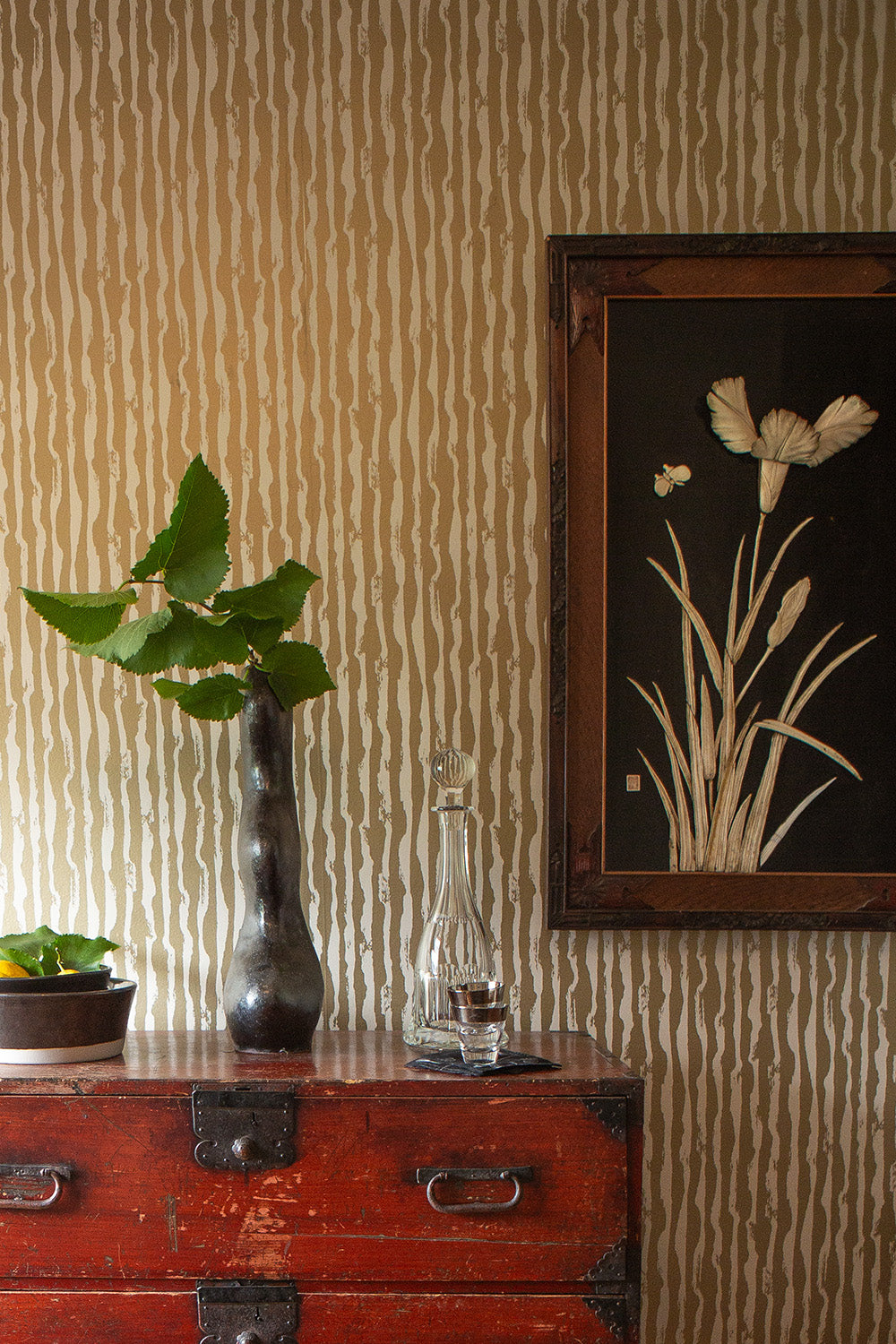 Japanese Bone Inlaid Lacquered Iris Panel