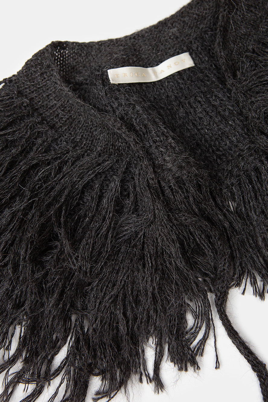 Alpaca Fringe Collar in Charcoal