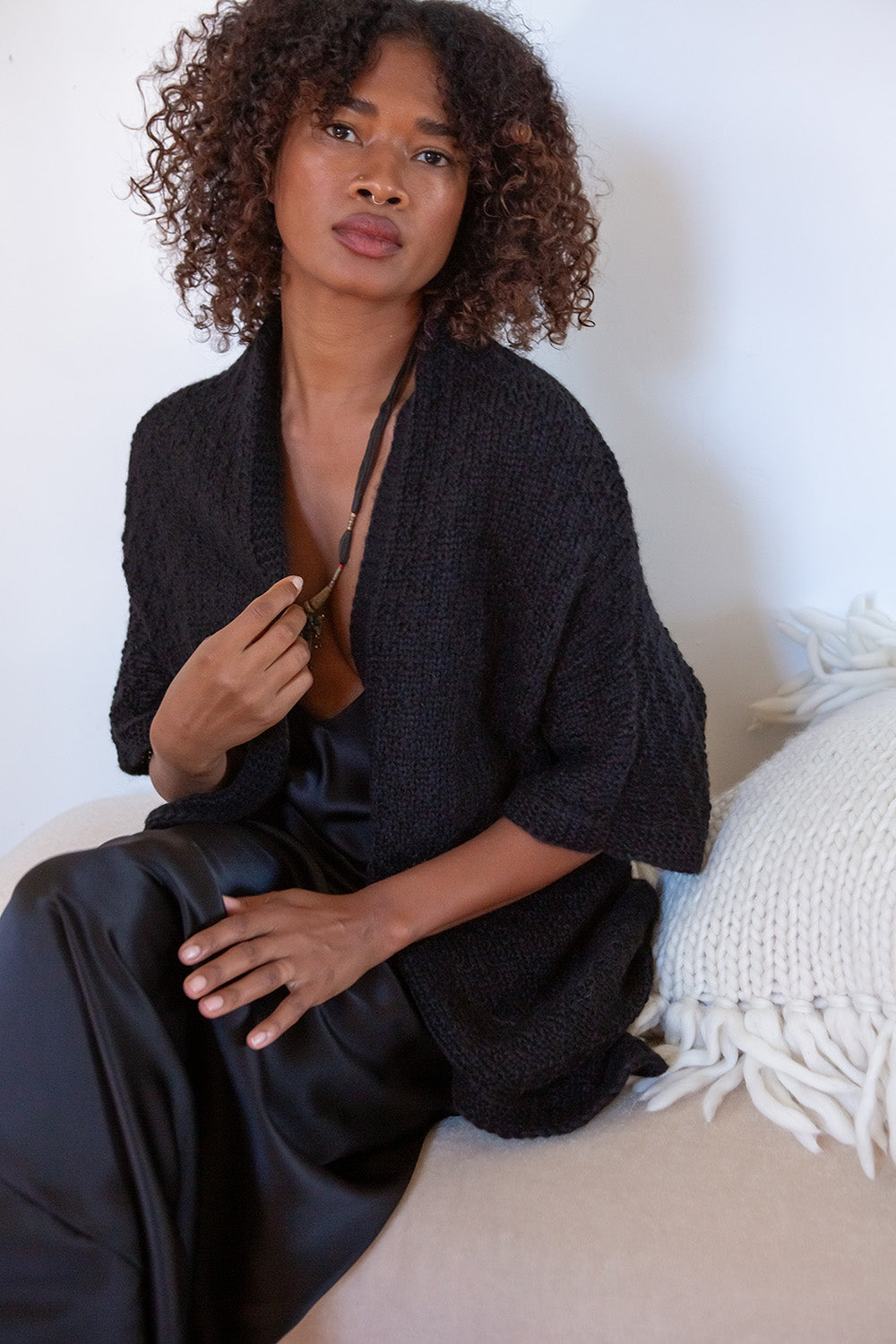 Alpaca Wool Kimono Cardigan In Black
