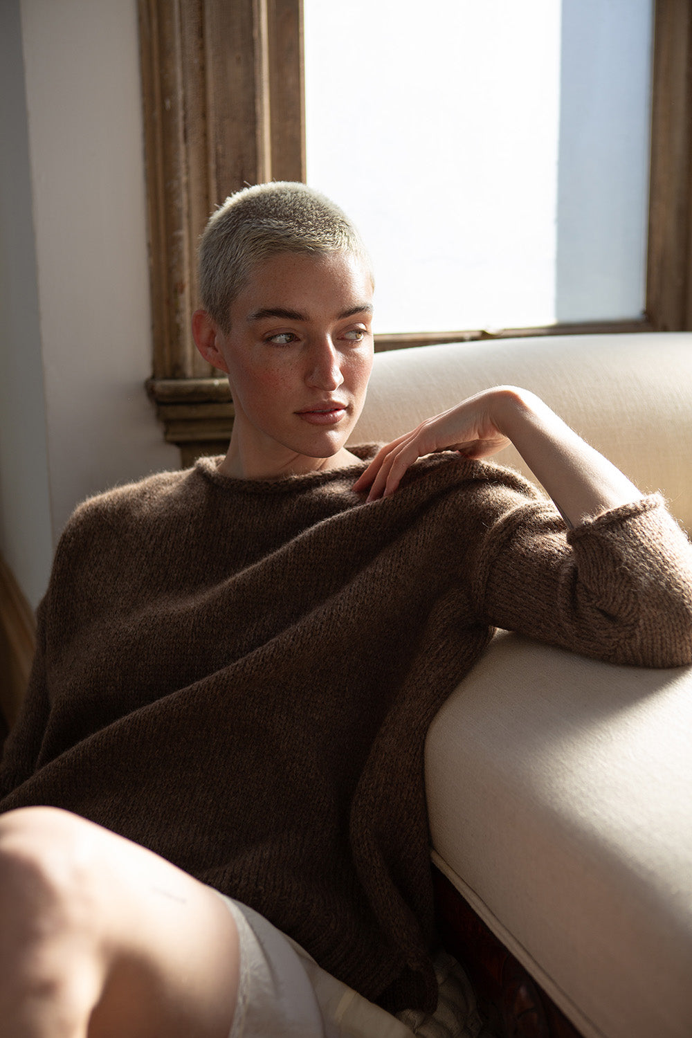 Alpaca Rollneck Sweater in Bark