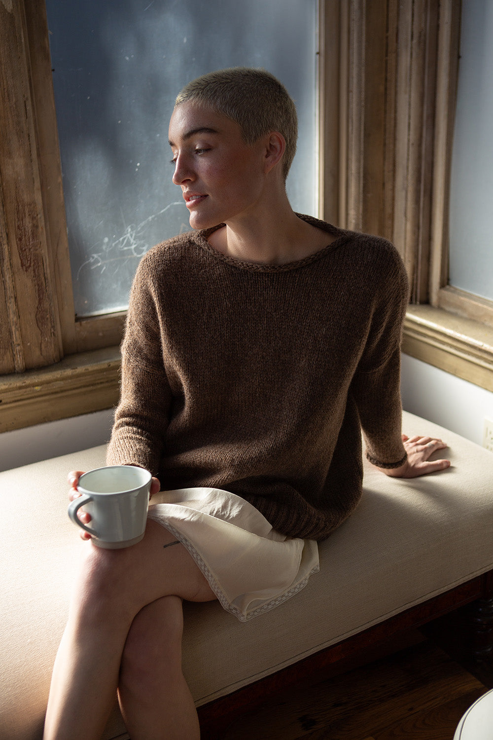 Alpaca Rollneck Sweater in Bark