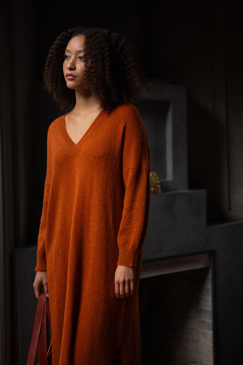 open lace back dress Reiss Jenna Long Sleeve Knit Dress in Orange main image 0