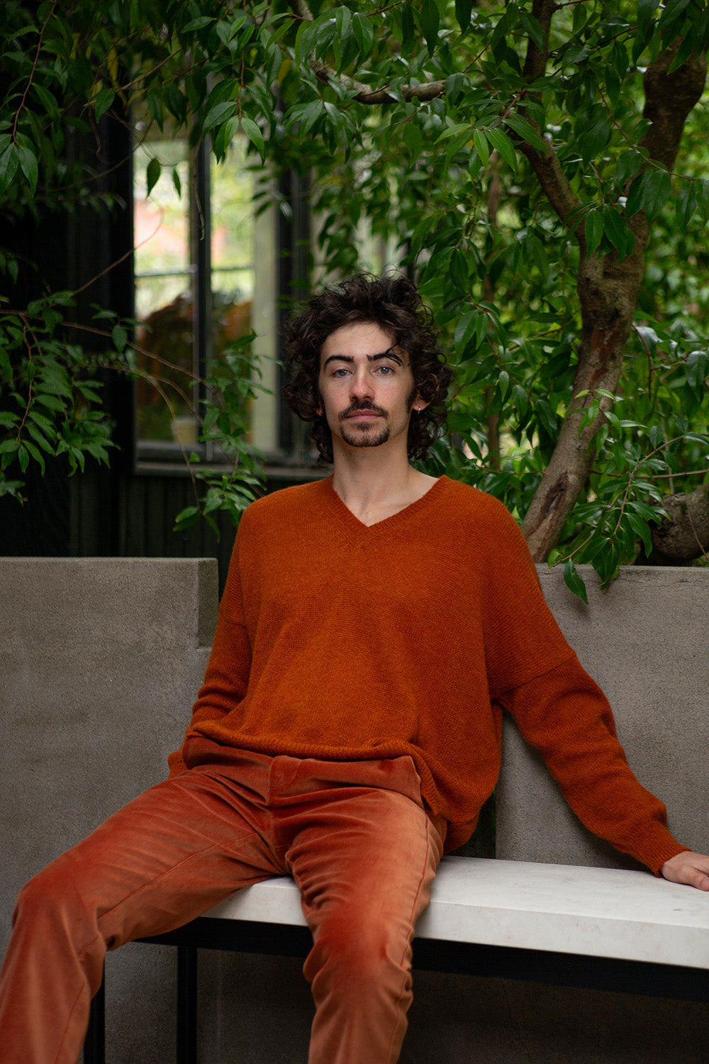 Anna Alpaca Wool Silk V Neck Pullover In Kabocha