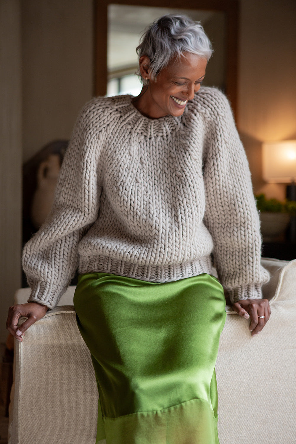 Merino Wool Crewneck Balloon Pullover In Dove