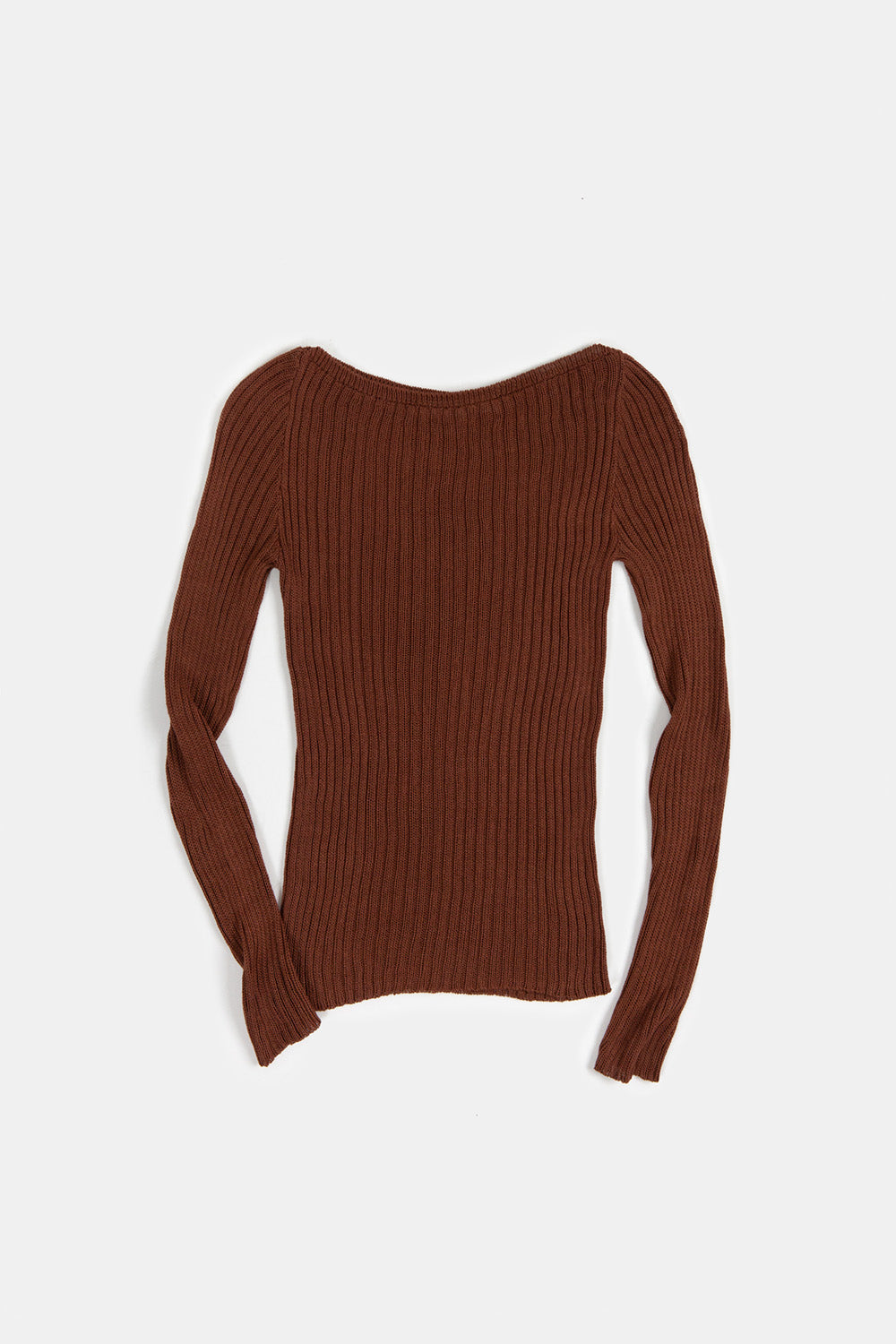 Pima Cotton Ribbed Bateau Pullover in Chestnut