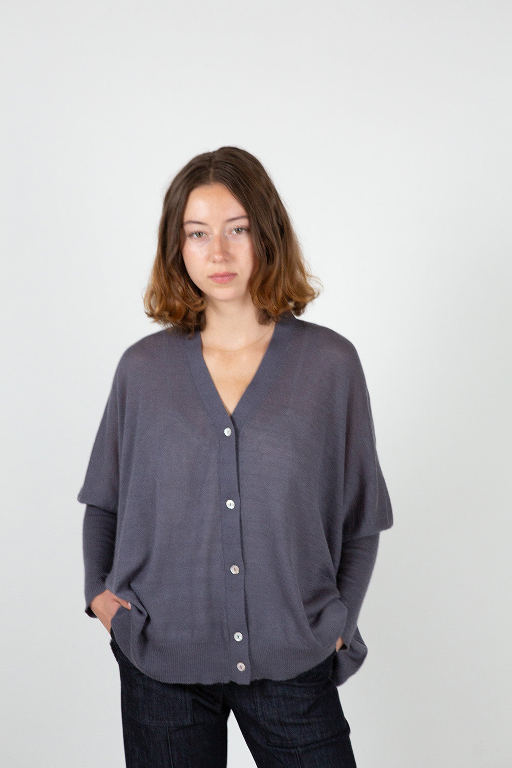 Cashmere Box Cardigan In Slate