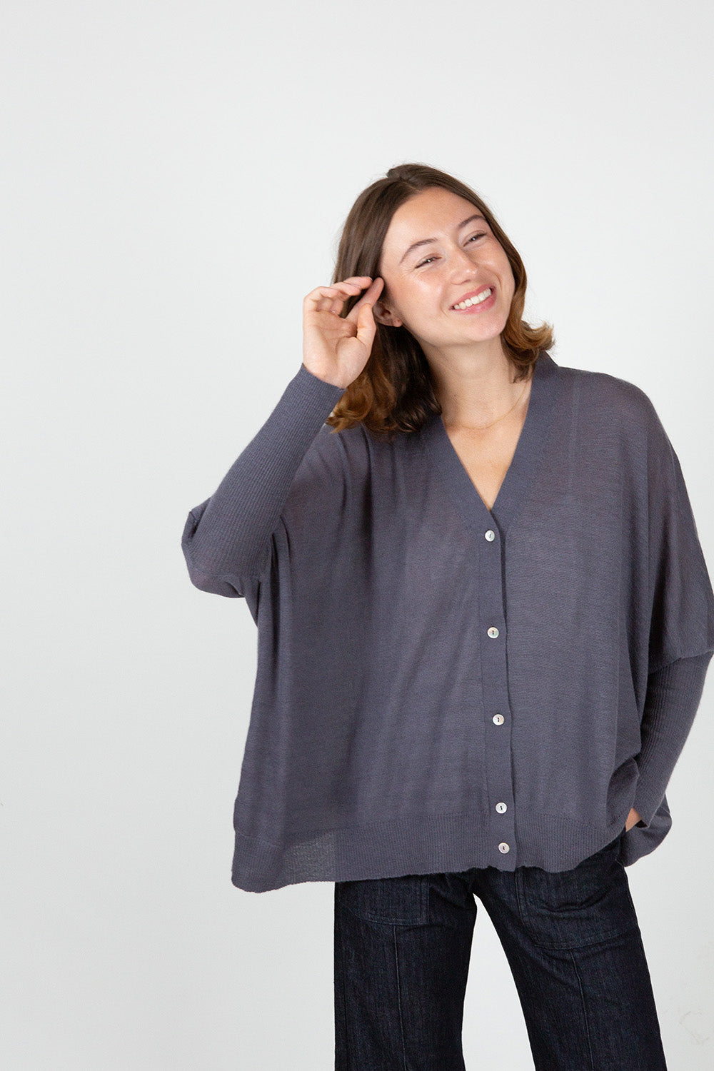 Grace Cashmere Cardigan In Slate
