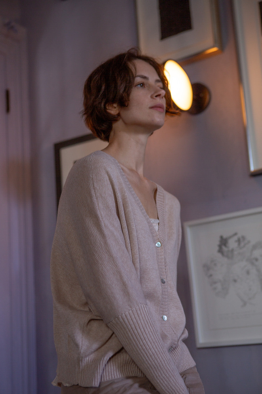 Pima Cotton Box Cardigan in Twig