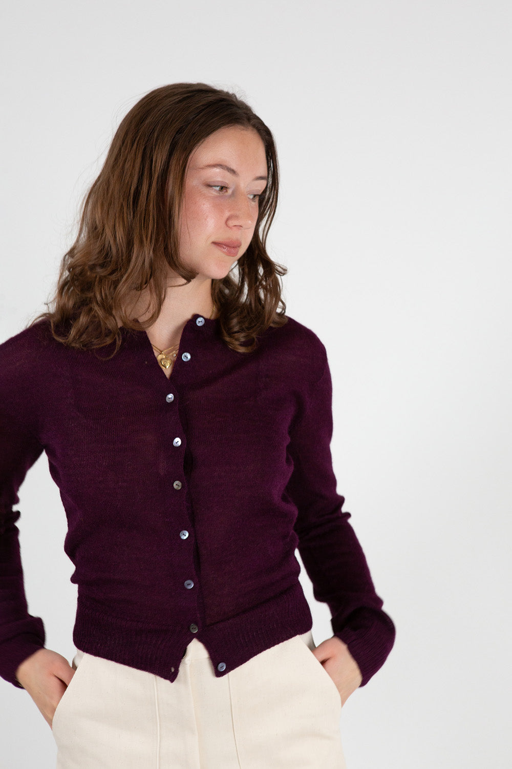 Alpaca Classic Cardigan in Aubergine