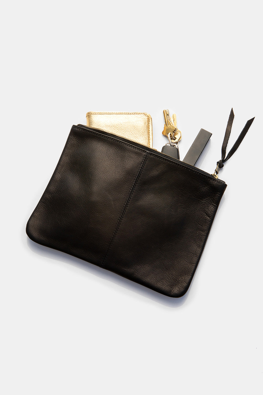 Elke Leather Zip Clutch in Black