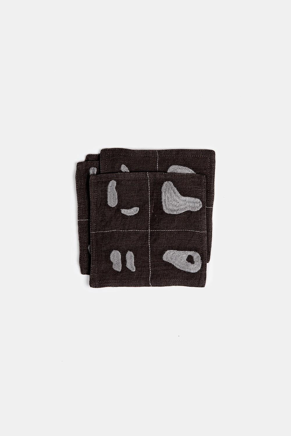 Set of 4 Linen Coasters In Black Solid Embroidery