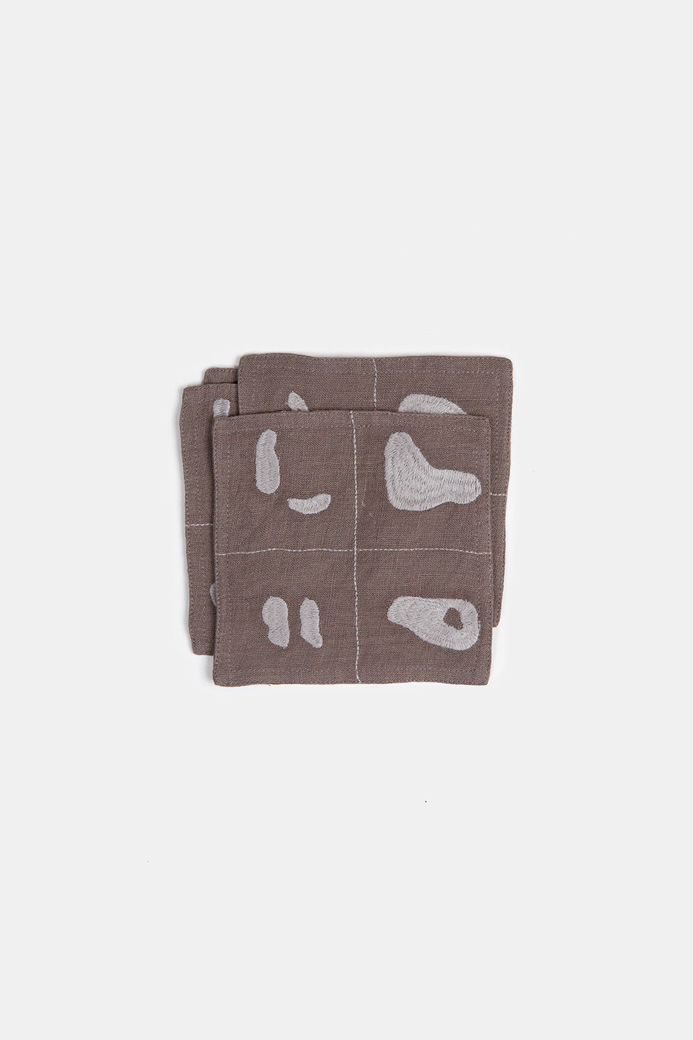 Set of 4 Linen Coasters In Fig Solid Embroidery