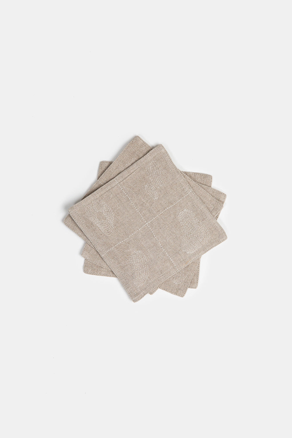 Set of 4 Linen Coasters In Natural Line Embroidery
