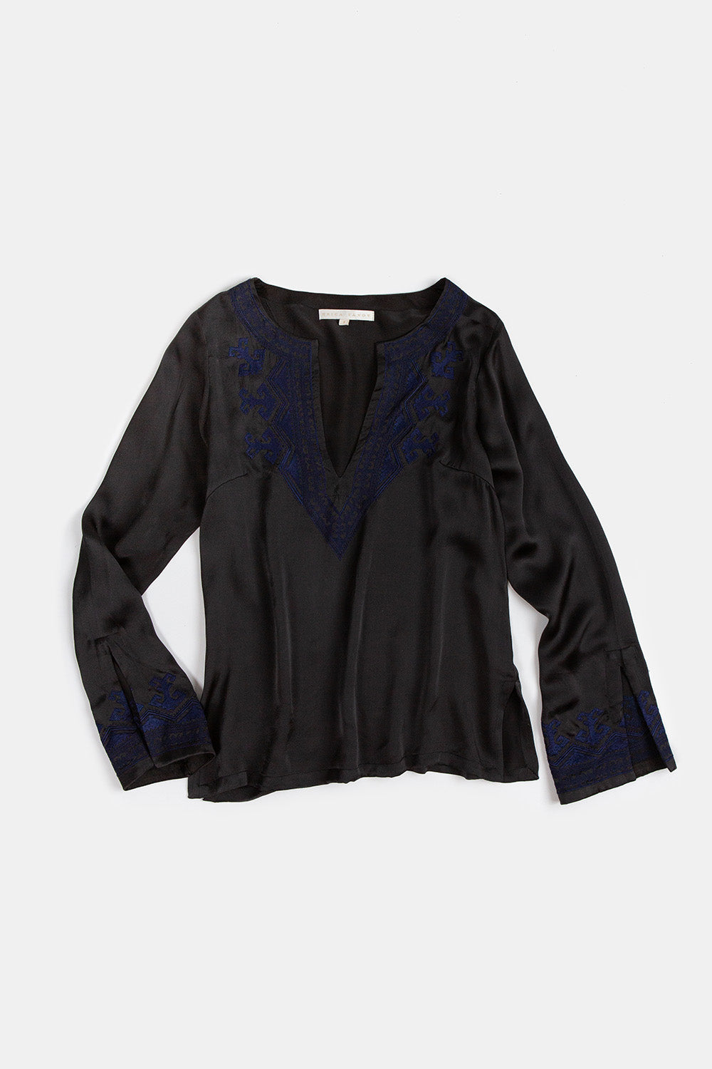 Diego Embroidered Silk Charmeuse Top in Black