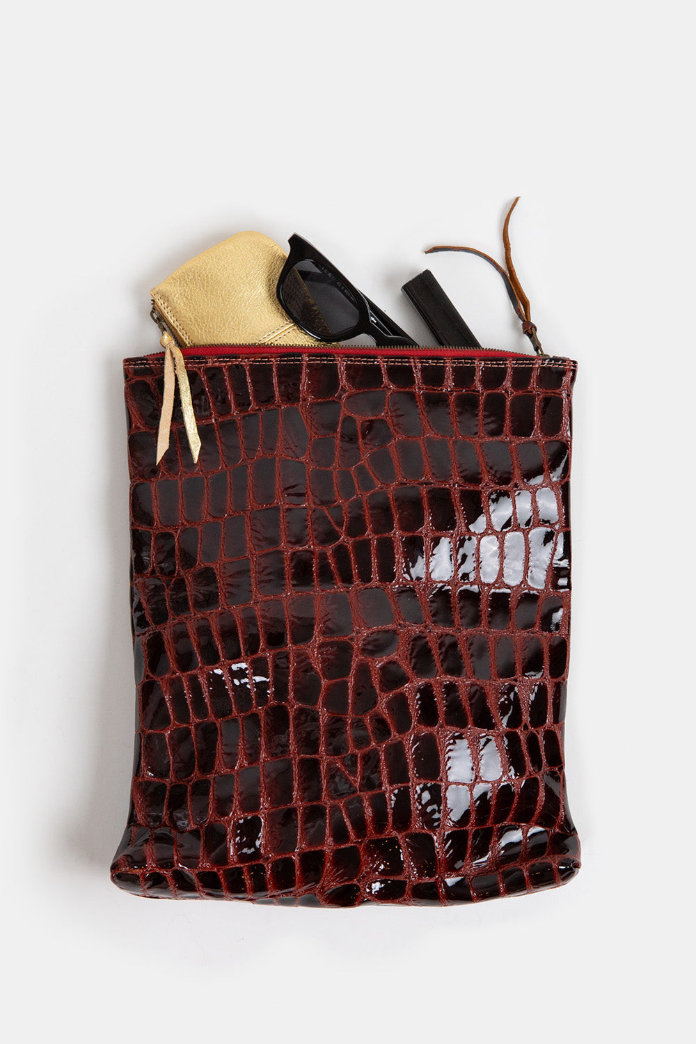 Eden Leather Clutch In Mangosteen Croco