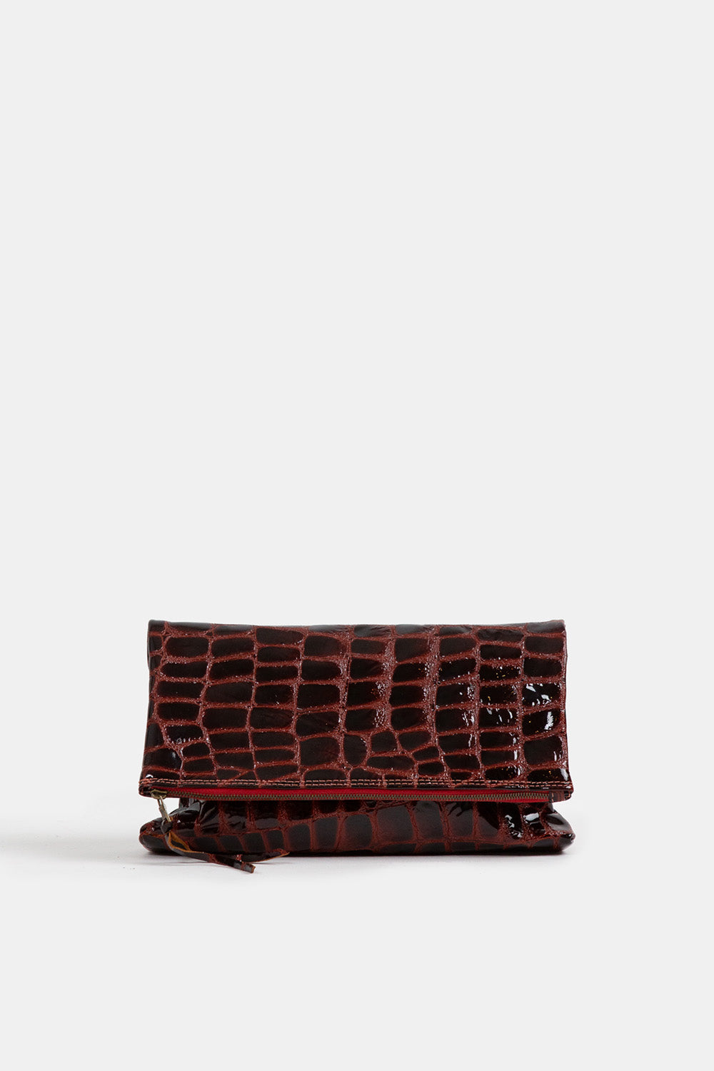 Eden Leather Clutch In Mangosteen Croco