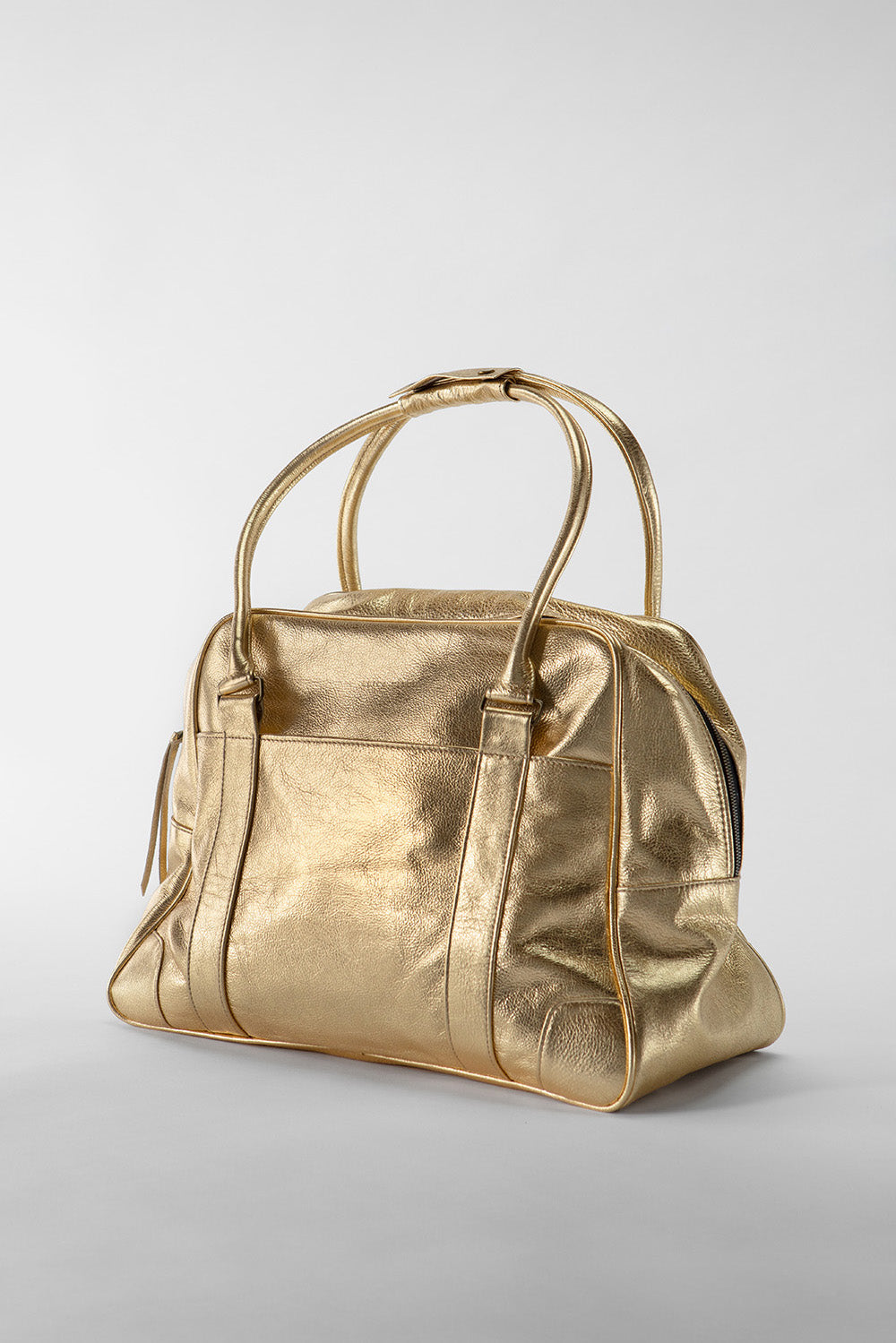 Erica Tanov | Egon Leather Weekender - Metallic Gold Cowhide Leather