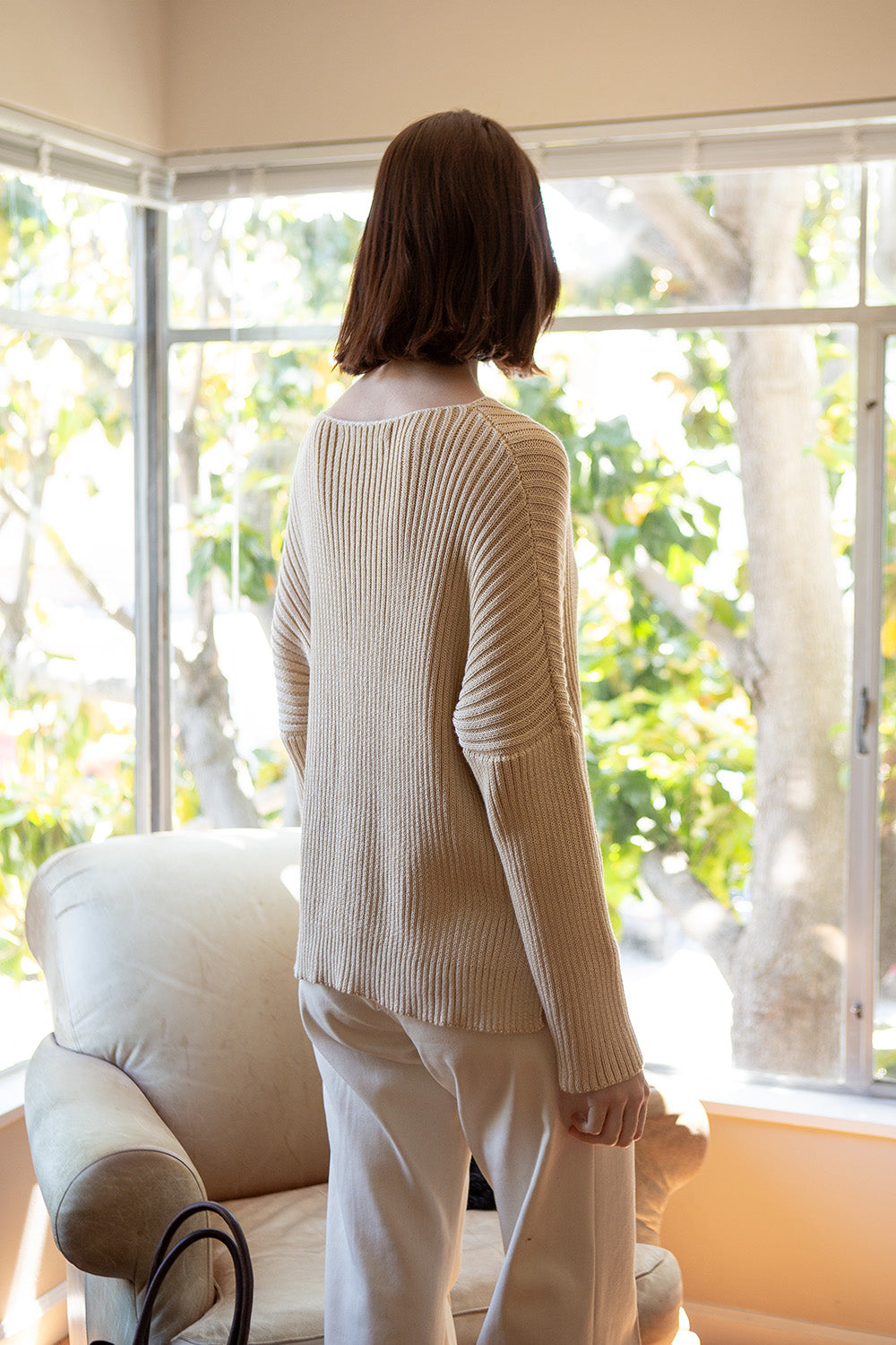 Ellie Pima Cotton Ribbed Pullover in Natural
