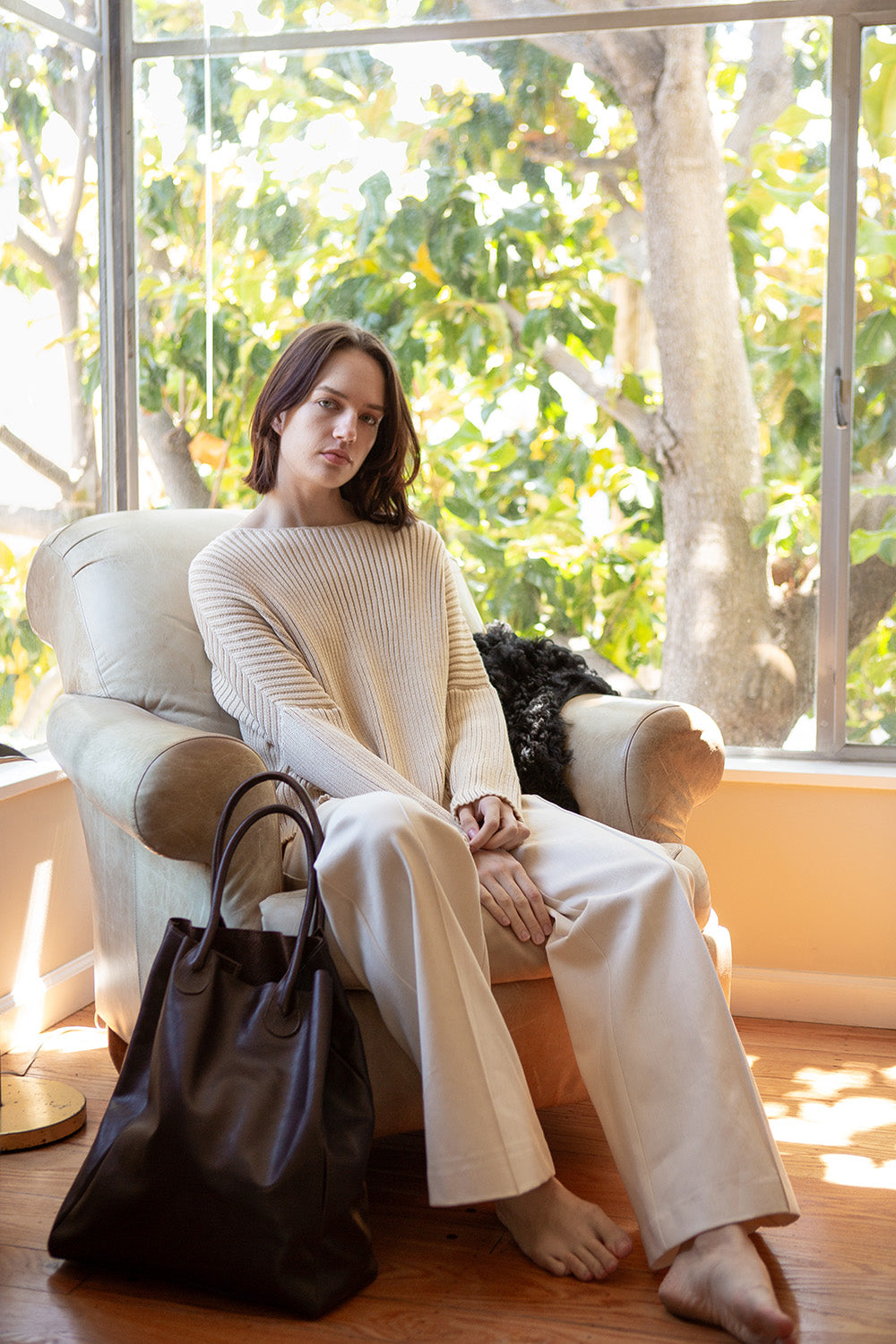 Ellie Pima Cotton Ribbed Pullover in Natural