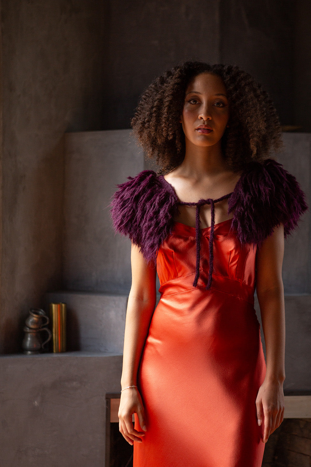 Alpaca Fringe Collar in Aubergine