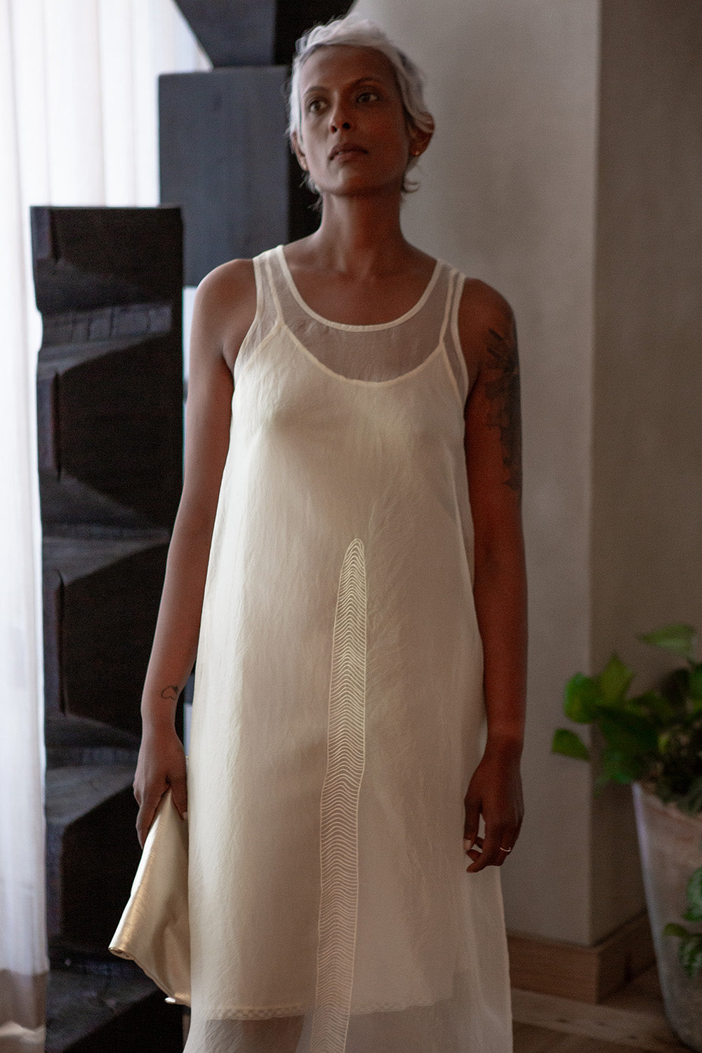 Gamine Embroidered Silk Organza Dress In Ivory 0
