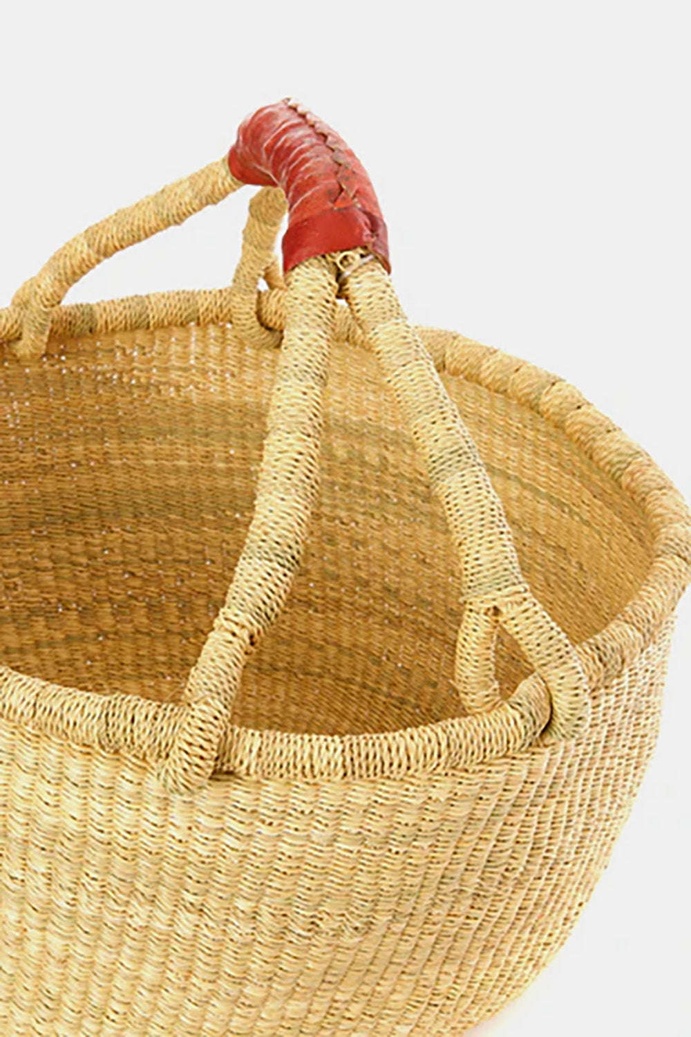 Bolga Basket With Brown Leather Handles
