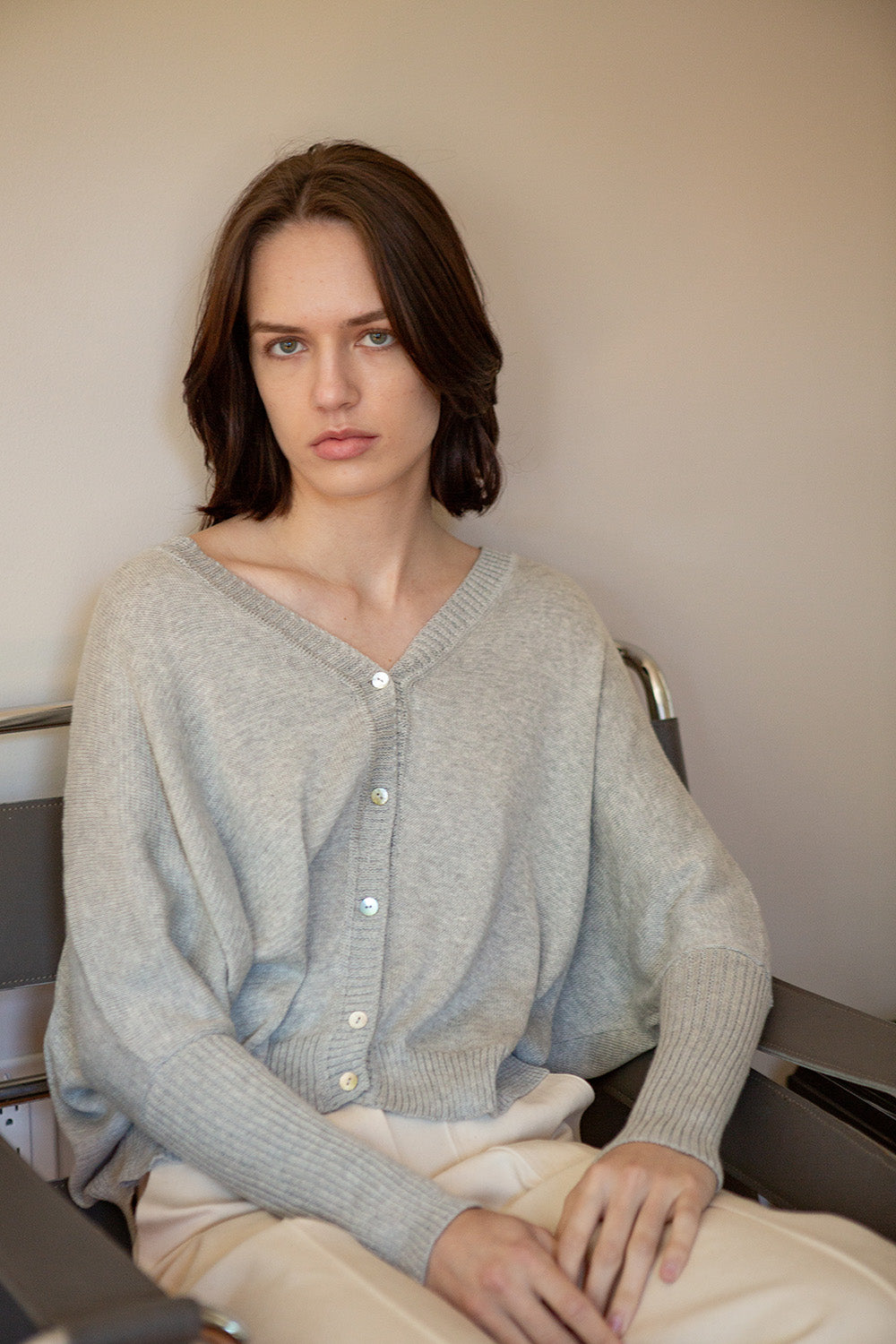 Grace Pima Cotton Cardigan in Light Grey