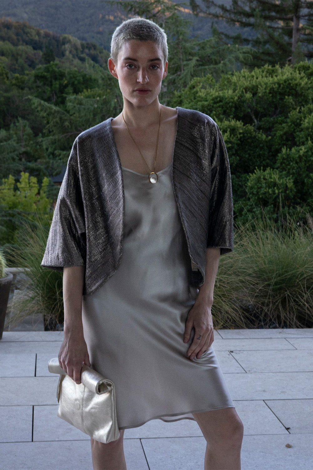 Greta Silk Charmeuse Dress In Silver Moon