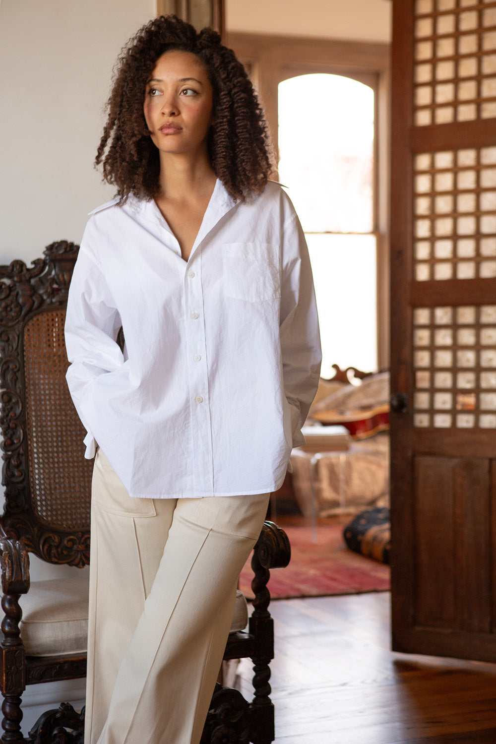 Ivor Cotton French Cuff Shirt In White Ivor Cotton French Cuff Shirt In White