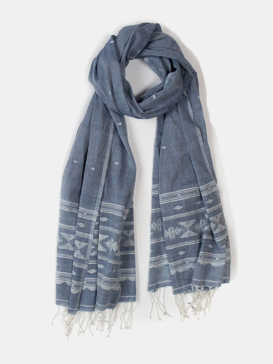 Jamdani Khadi Shawl In Chambray