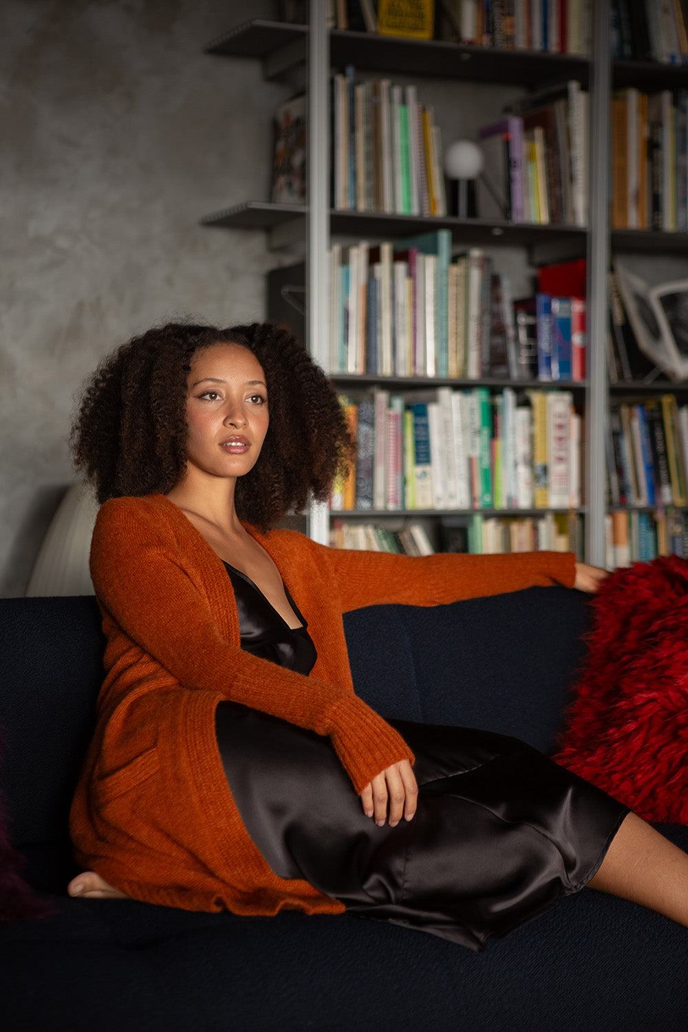Joan Alpaca Silk Long Cardigan In Kabocha