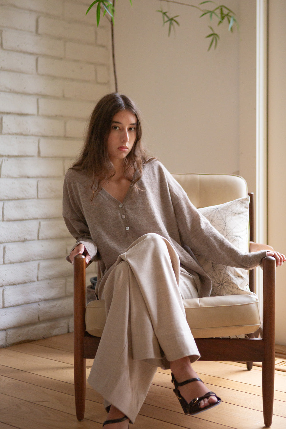 Jules Wool Pant in Limestone