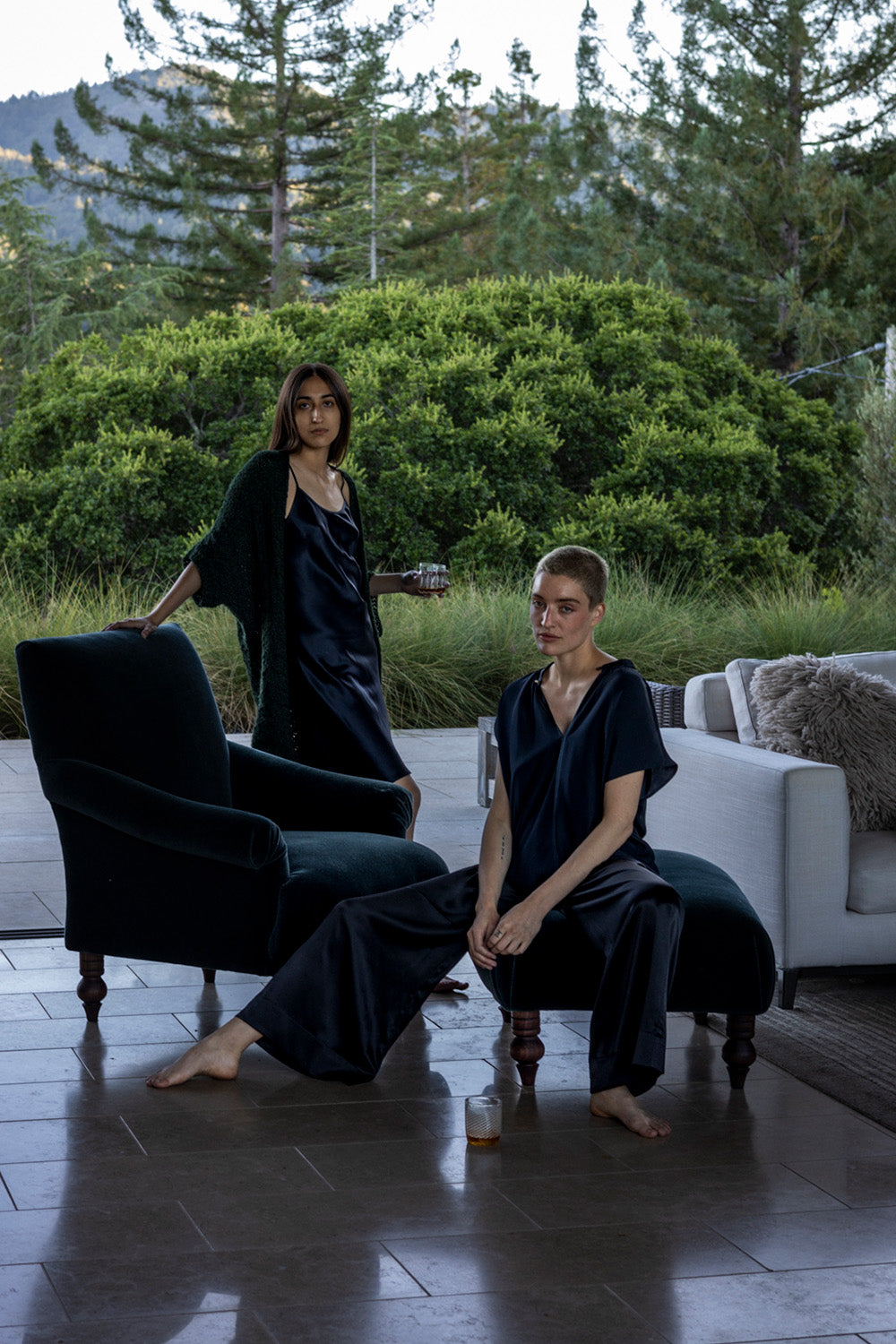 Jules Silk Charmeuse Pant in Midnight