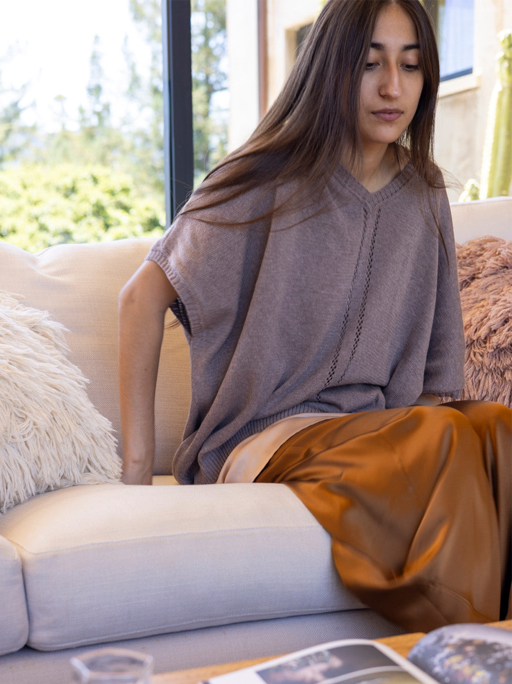 Jules Silk Charmeuse Pant in Sienna