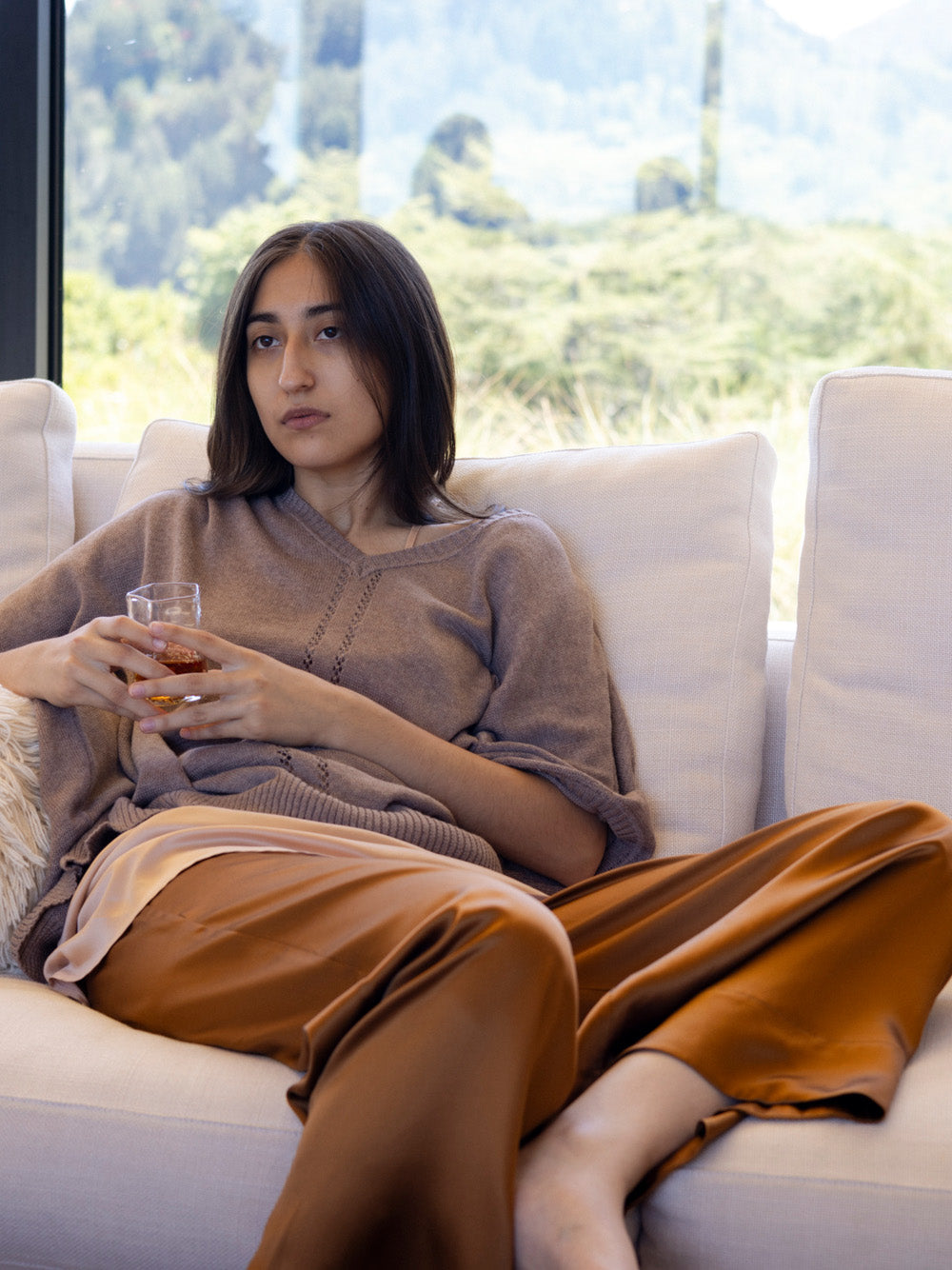 Jules Silk Charmeuse Pant in Sienna