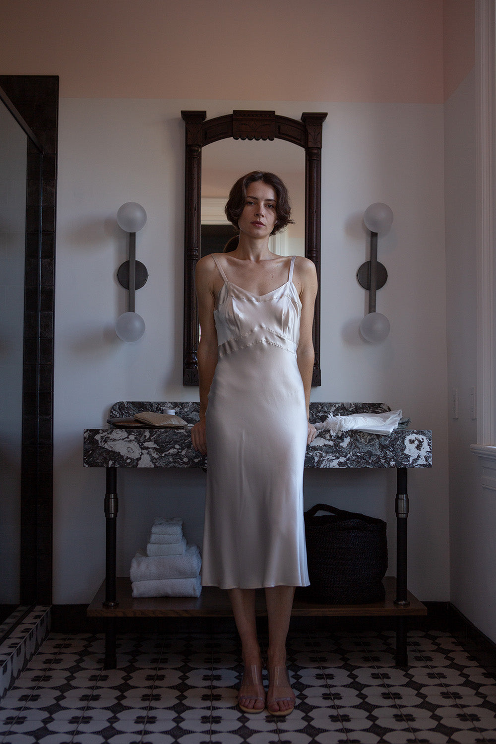 Long Lola Silk Charmeuse Dress In Alabaster