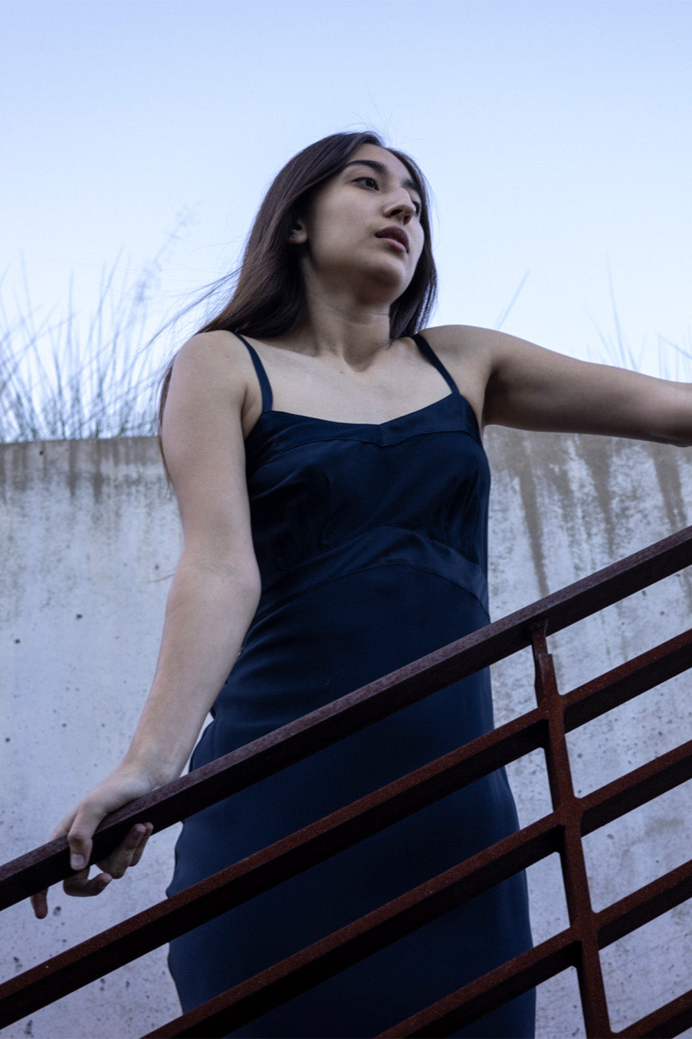 Long Lola Silk Charmeuse Dress In Midnight