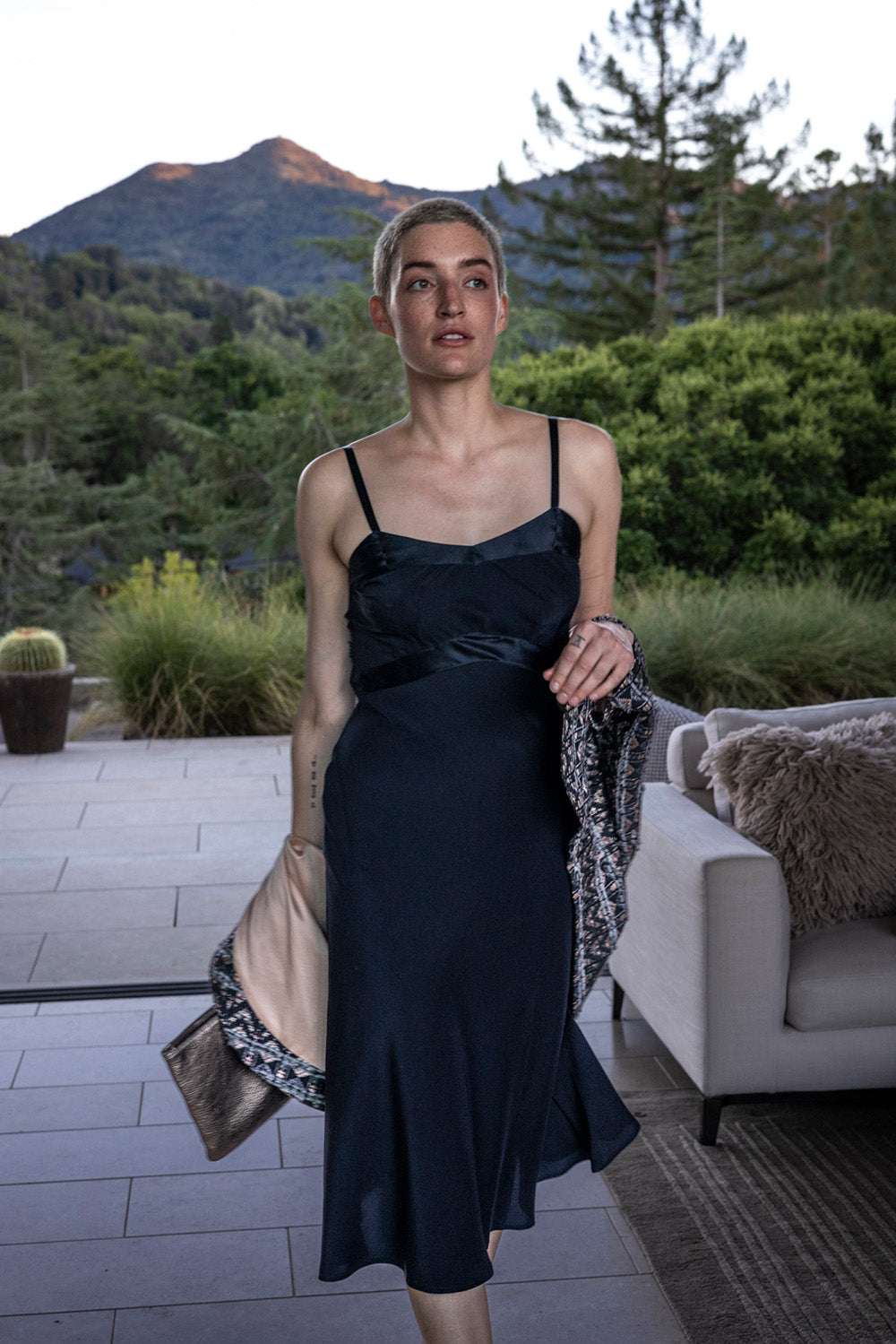 Long Lola Silk Charmeuse Dress In Midnight
