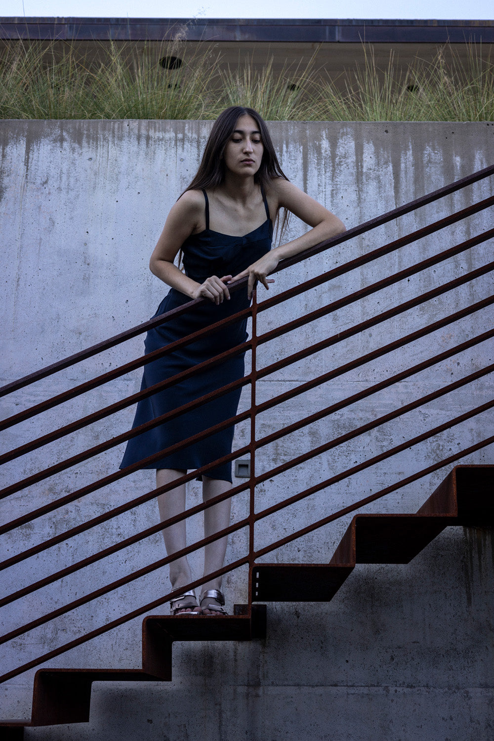 Long Lola Silk Charmeuse Dress In Midnight