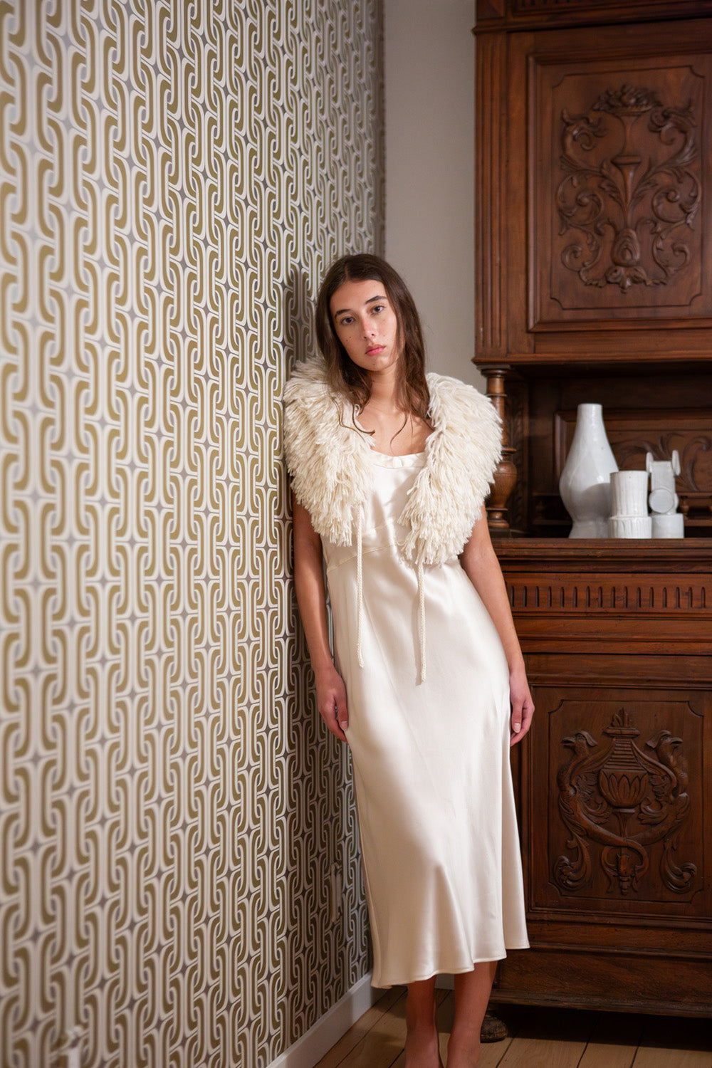 Long Lola Silk Charmeuse Dress In Alabaster