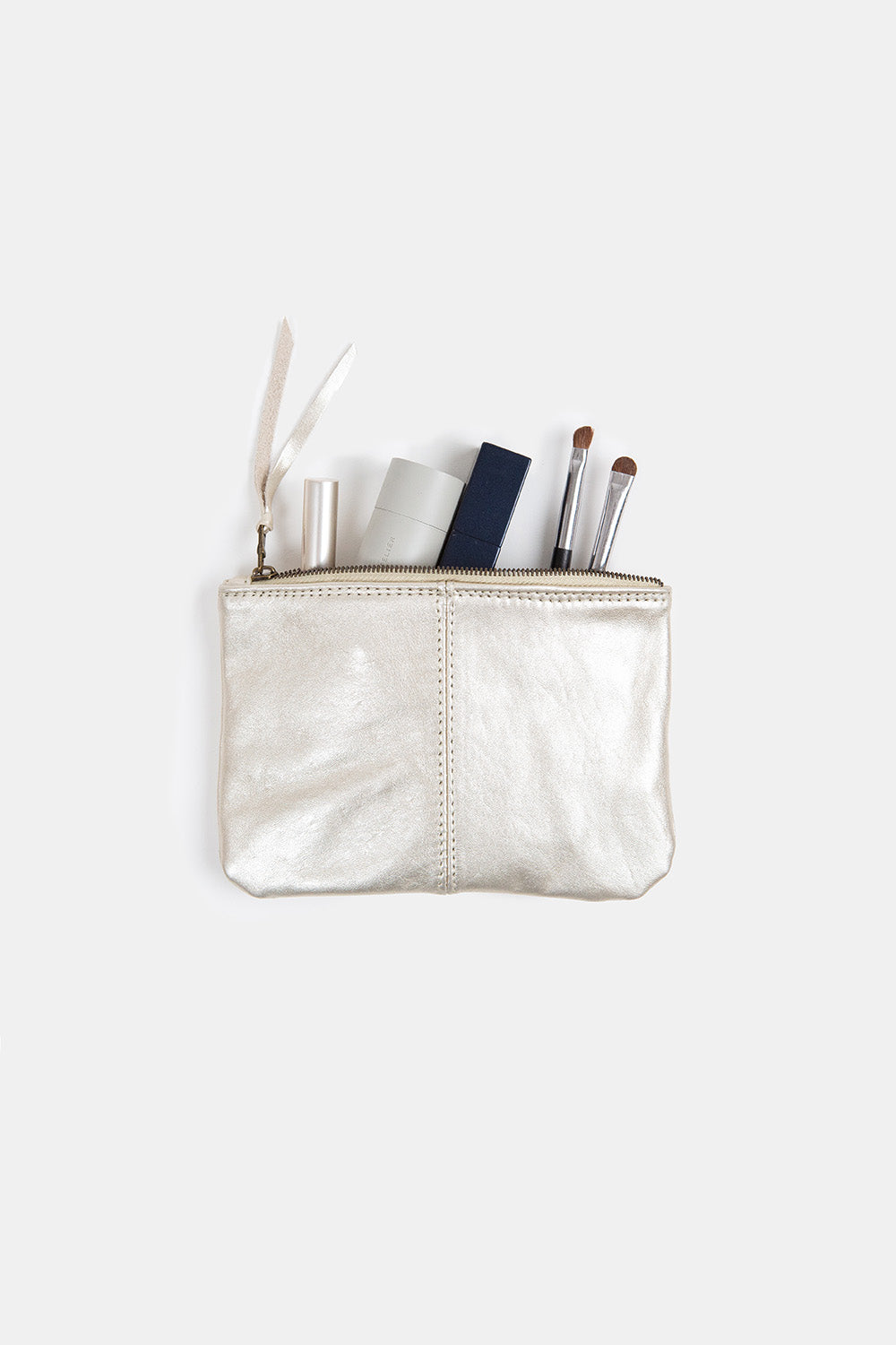 Elodie Leather Makeup Bag in Platinum