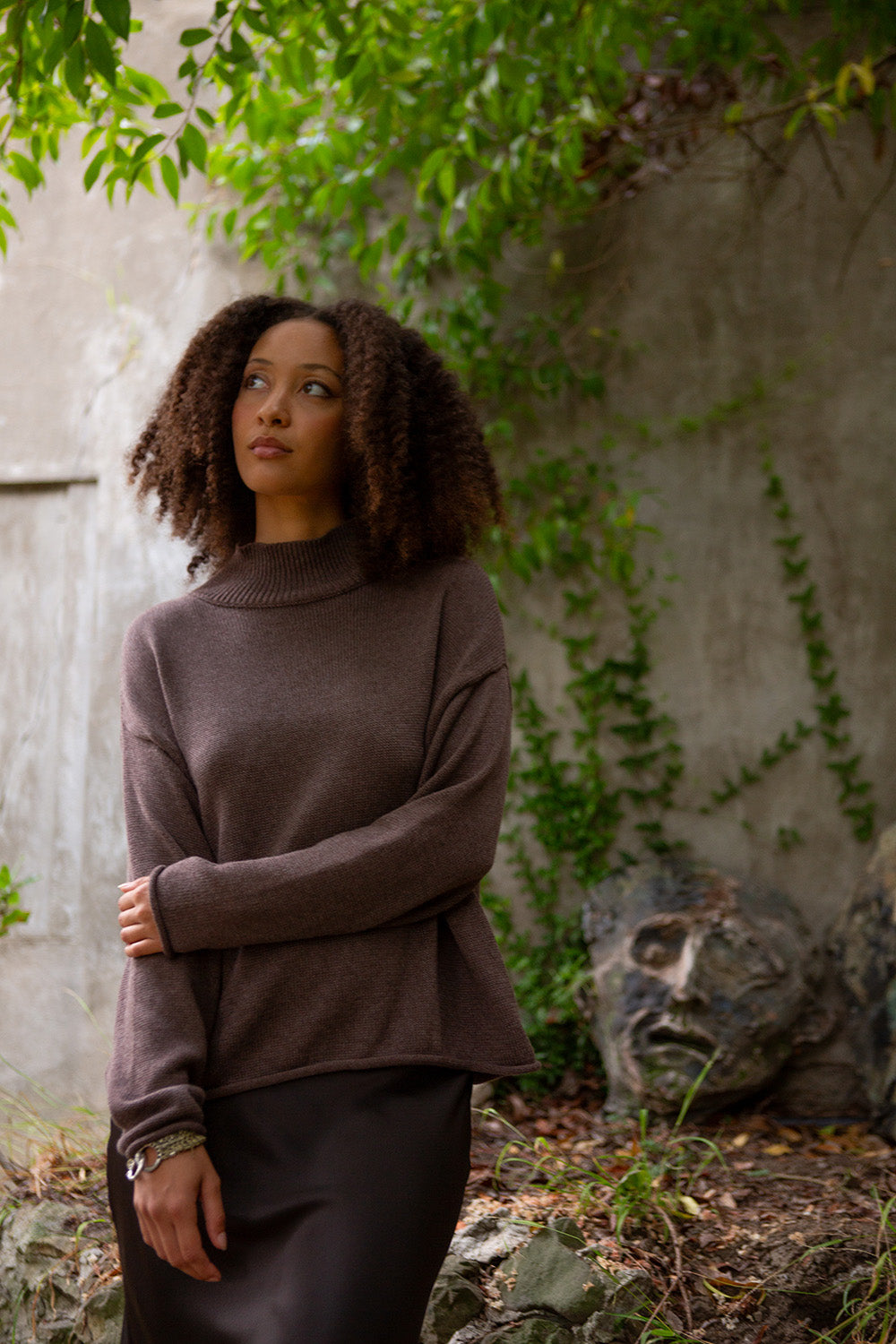 Matilda Pima Cotton Turtleneck in Driftwood - Main Image